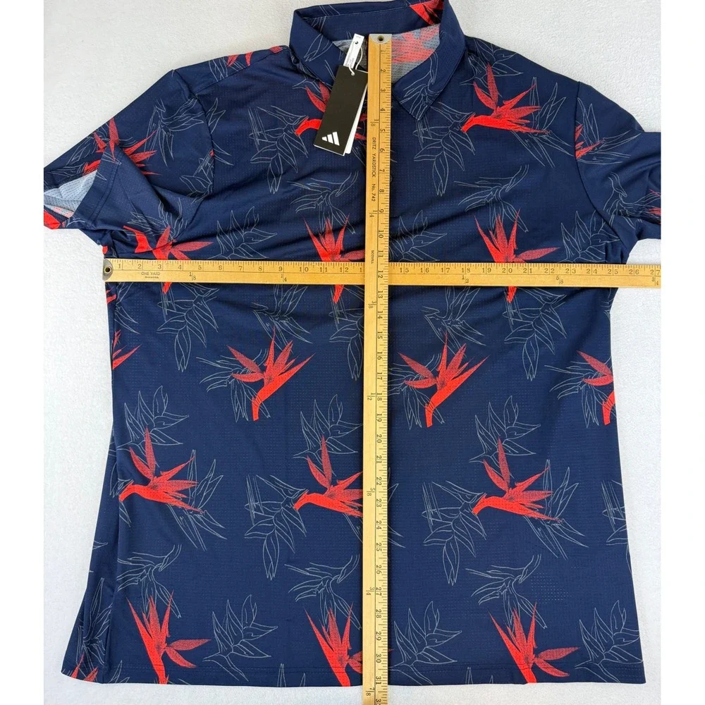 Adidas Oasis Mesh Polo Mens 2XL Navy Blue Floral Bird of Paradise Golf IL9631